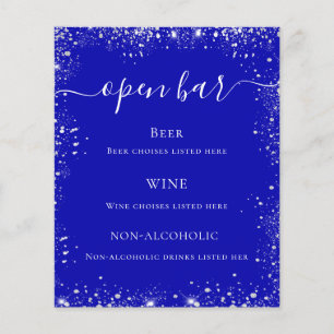 Royal blue silver glitter wedding bar menu flyer