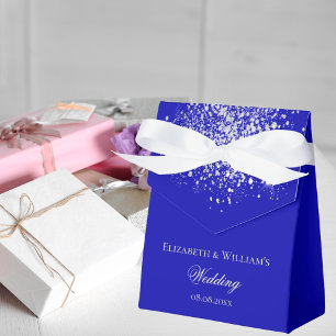Royal blue silver glitter wedding favor boxes