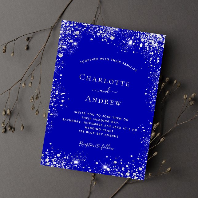Royal blue silver glitter wedding invitation (Creator Uploaded)