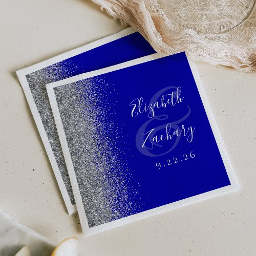 Royal Blue Silver Glitter Wedding Napkins