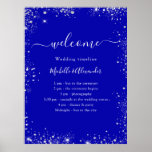 Royal blue silver glitter wedding program timeline poster<br><div class="desc">A royal blue background,  decorated with faux silver glitter sparkles. Personalize and add your names and the wedding program.</div>