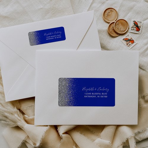 Royal Blue Silver Glitter Wedding Return Address Label