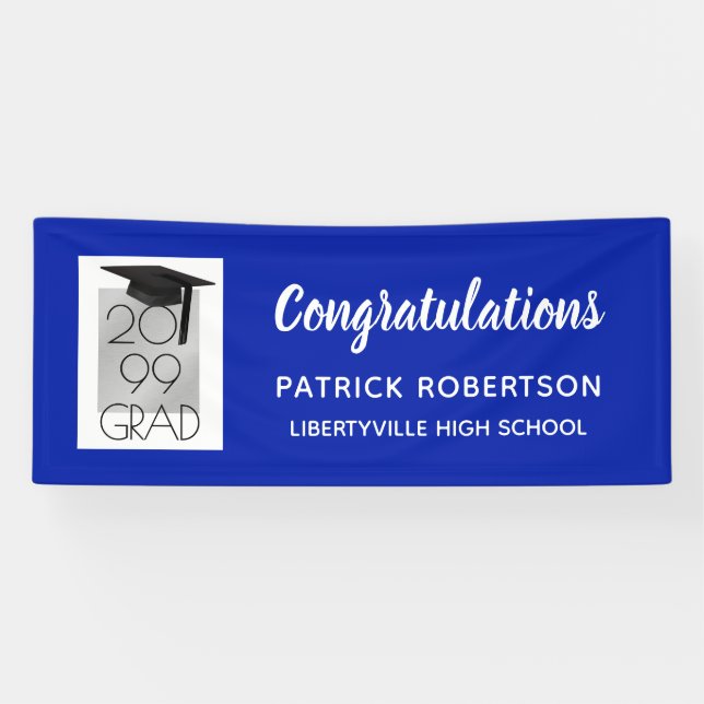 Royal Blue Silver GRAD | Custom Color | Graduation Banner (Horizontal)