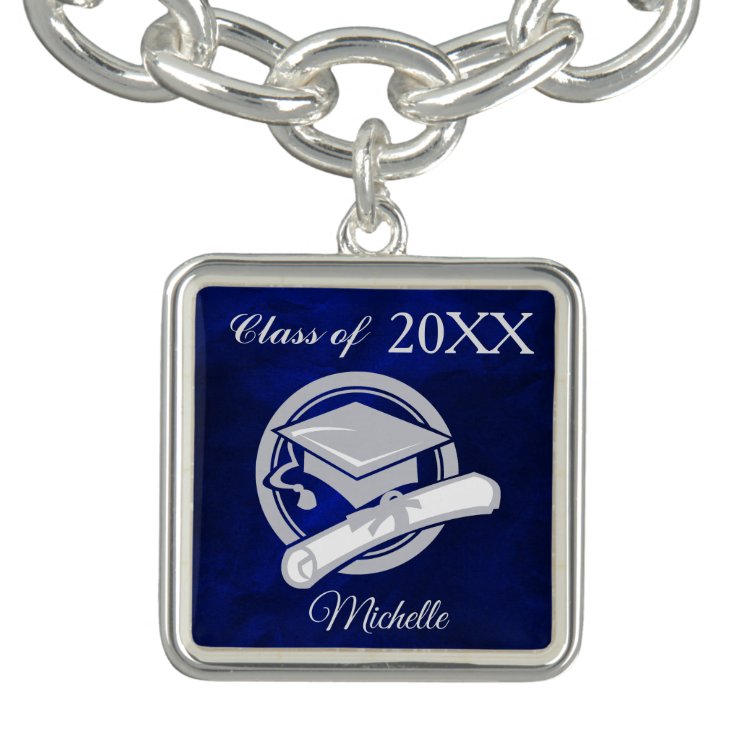 Royal Blue Silver Graduate Cap Bracelet Zazzle