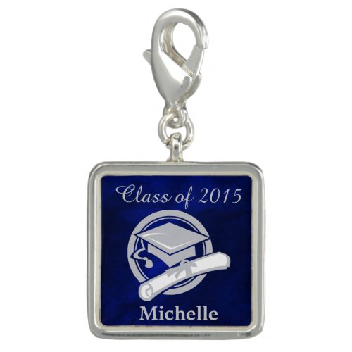 Royal Blue Silver Graduation Charm