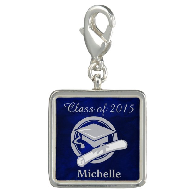 Royal Blue Silver Graduation Charm (Front)