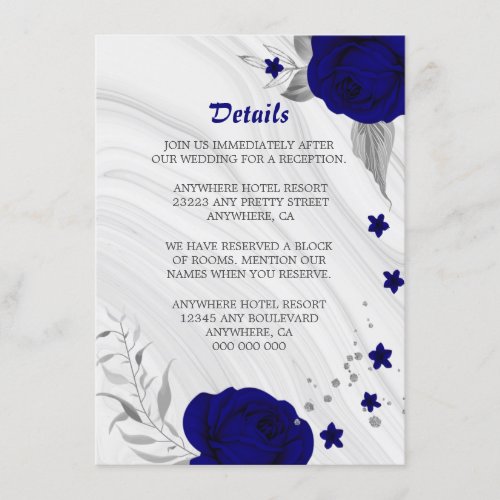 royal blue silver gray floral marble details enclosure card