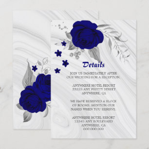 royal blue silver gray floral marble details enclosure card