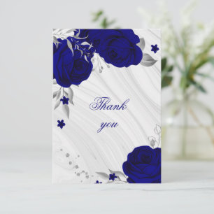 royal blue silver gray floral marble thank you car card