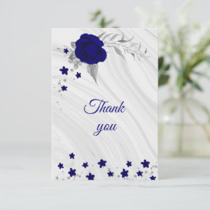 royal blue silver gray floral marble thank you car card