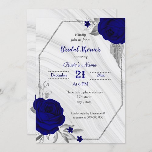 royal blue silver gray geometric bridal shower inv invitation