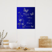 Royal Blue, Silver Gray Wedding Welcome Poster (Kitchen)