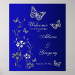 Royal Blue, Silver Gray Wedding Welcome Poster at Zazzle