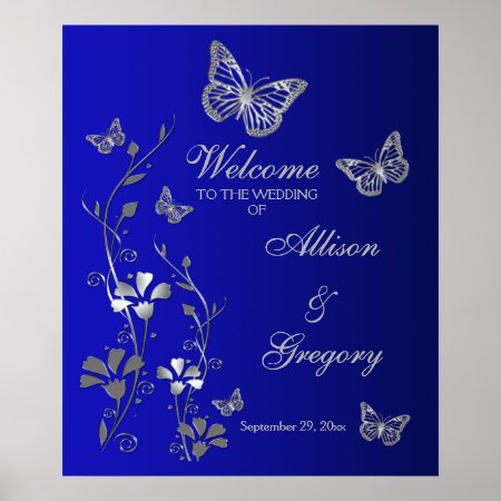 Royal Blue, Silver Gray Wedding Welcome Poster