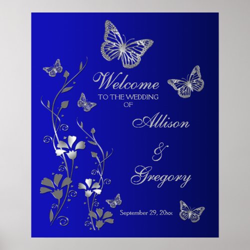 Royal Blue Silver Gray Wedding Welcome Poster