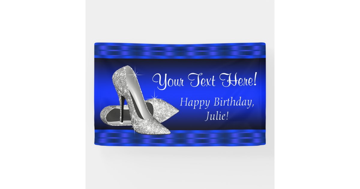 Royal Blue Silver High Heel Shoe Birthday Party Banner