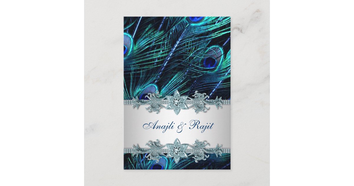 Royal Blue Silver Indian Peacock Reception Cards Zazzle Com