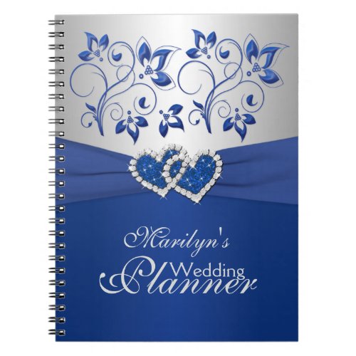 Royal Blue Silver Joined Hearts Floral Notebook