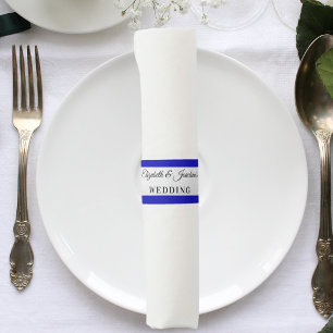 Royal blue silver names wedding dinner napkin bands