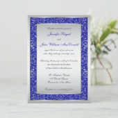 Royal Blue, Silver Ornate Scrolls Wedding Invite (Standing Front)