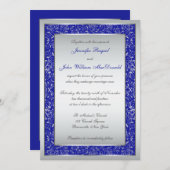 Royal Blue, Silver Ornate Scrolls Wedding Invite (Front/Back)