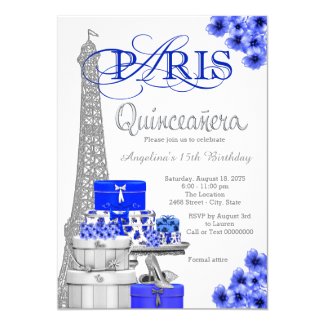 Royal Blue Silver Paris Quinceanera Invitations