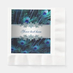 Royal Blue Silver Peacock Napkins