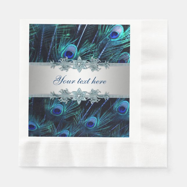 Royal Blue Silver Peacock Napkins (Front)