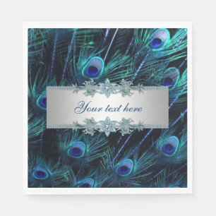 Royal Blue Silver Peacock Napkins