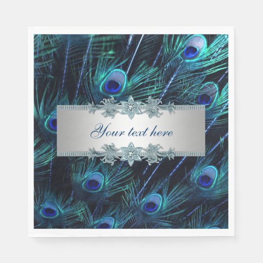 Royal Blue Silver Peacock Napkins