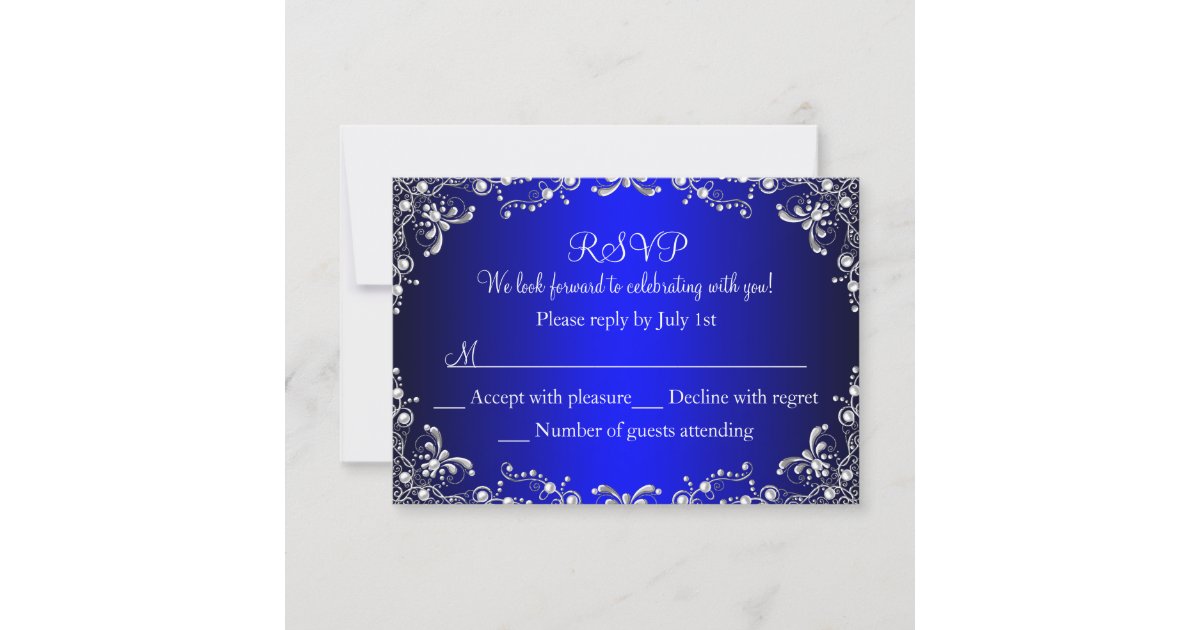 Royal Blue Silver Pearl Damask Sweet 16 RSVP | Zazzle.com