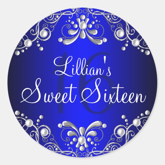 sheet per template sticker 16 Sticker Silver Sweet Zazzle.com 16 Damask Royal Blue  Pearl