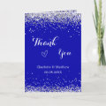 Royal blue silver photo wedding thank you card | Zazzle