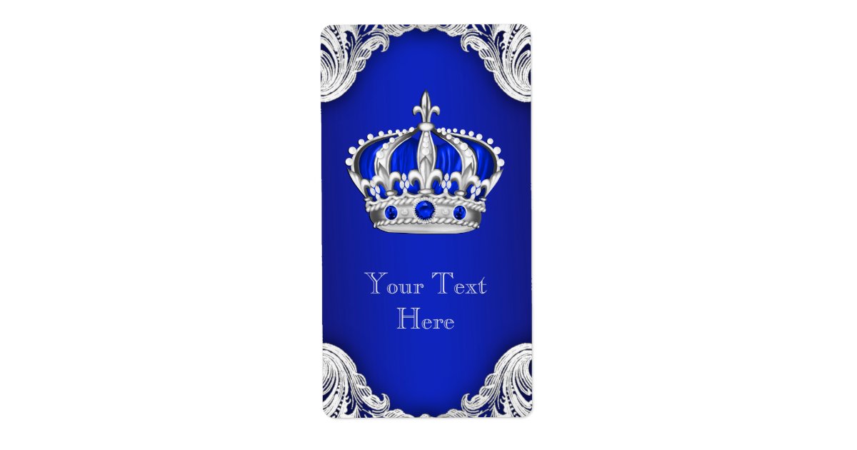 Royal Blue Silver Prince Crown Wine Bottle Label | Zazzle.com