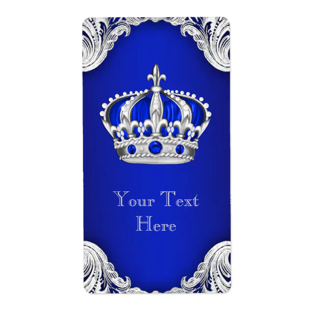 Royal Blue Silver Prince Crown Wine Bottle Label Zazzle