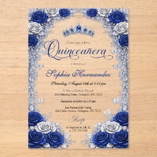 Royal Blue & Silver Quinceanera  Acrylic Invitations