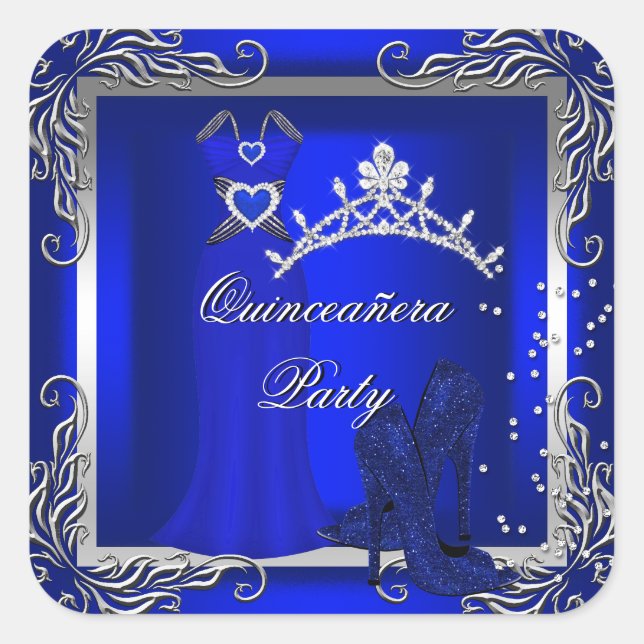 Royal Blue Silver Quinceanera Blue High Heel Shoes Square Sticker (Front)