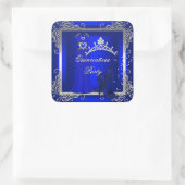 Royal Blue Silver Quinceanera Blue High Heel Shoes Square Sticker (Bag)