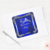 Royal Blue Silver Quinceanera Blue High Heel Shoes Square Sticker (Envelope)