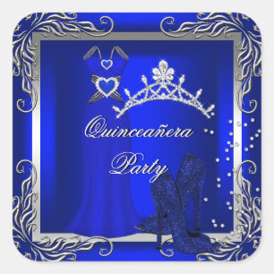Royal Blue Silver Quinceanera Blue High Heel Shoes Square Sticker