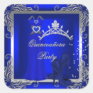 Royal Blue Silver Quinceanera Blue High Heel Shoes Square Sticker