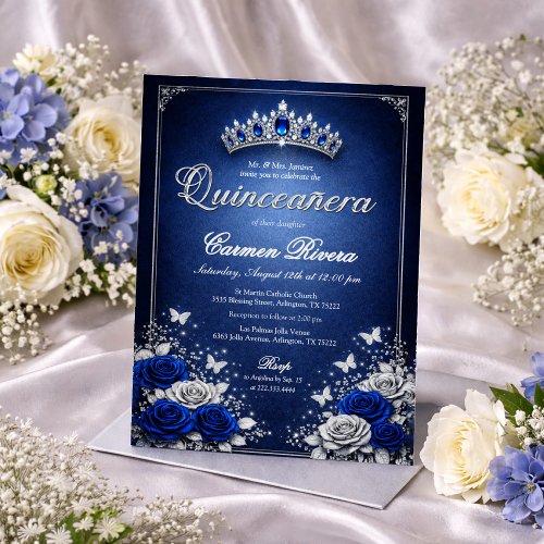Royal Blue & Silver Quinceanera Invitation 