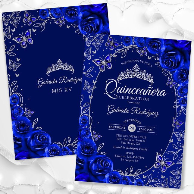 Royal Blue Silver Quinceanera Invitation (Creator Uploaded)