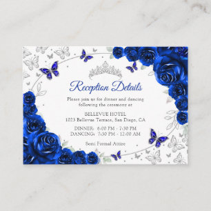 Royal Blue Silver Quinceanera Reception Details Enclosure Card