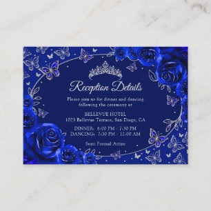 Royal Blue Silver Quinceanera Reception Details Enclosure Card