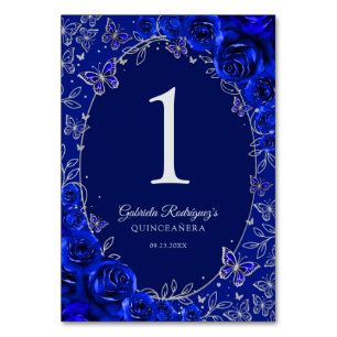 Royal Blue Silver Quinceanera Table Number
