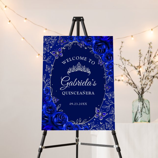 Royal Blue Silver Quinceanera Welcome Foam Board (In Situ (Stand))