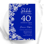 Royal Blue Silver Roses Surprise 40th Birthday Invitation<br><div class="desc">Royal blue floral surprise 40th birthday party invitation. Elegant design featuring roses,  faux silver foil and typography script font. Trendy invite card perfect for a stylish female bday celebration. Can be customized to any age. Printed Zazzle invitations or instant download digital printable template.</div>