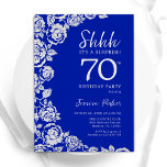 Royal Blue Silver Roses Surprise 70th Birthday Invitation<br><div class="desc">Royal blue floral surprise 70th birthday party invitation. Elegant design featuring roses,  faux silver foil and typography script font. Trendy invite card perfect for a stylish female bday celebration. Can be customized to any age. Printed Zazzle invitations or instant download digital printable template.</div>