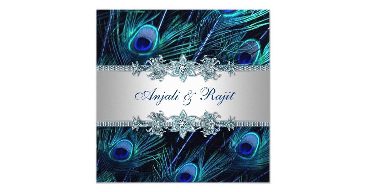 Royal Blue Silver Royal Indian Peacock Wedding Invitation Zazzle Com